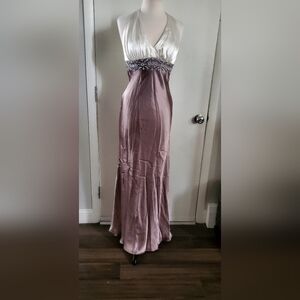 Elegant Cream And Champagne Satin Gown